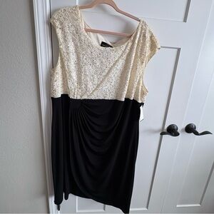 Lady, plus, 24W, curvy, sexy, flattering, little 1/2 black dress. Creamy color